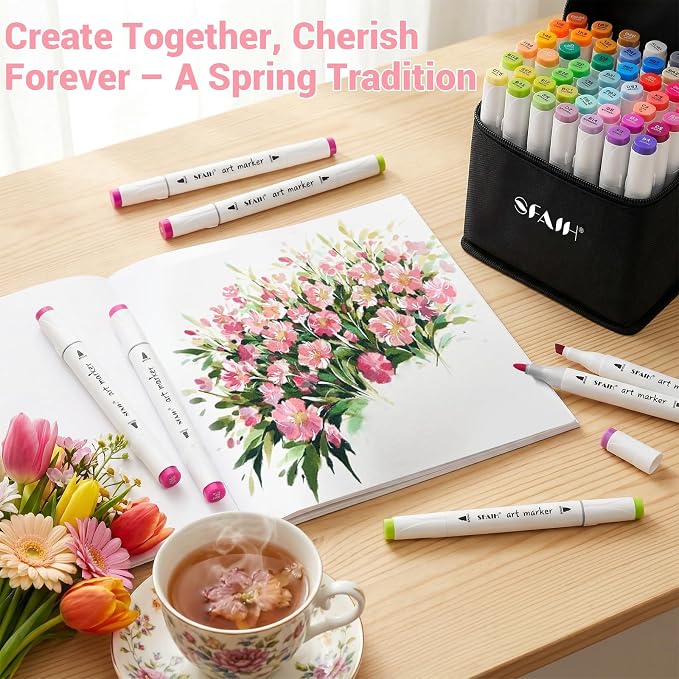 SFAIH 49 Colors Alcohol Markers for Adult Coloring Books–Dual Tip (Fine & Chisel), Art Markers for Artist Drawing Illustration Sketching, Relaxing Coloring Supplies for Stress Relief, Me-Time Gift