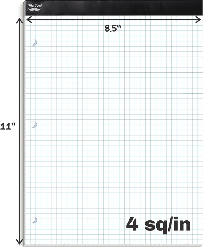 Mr. Pen- Graph Paper Pad, 8.5x11 Inches, 4x4 (4 Squares per Inch) (Pack of 2)