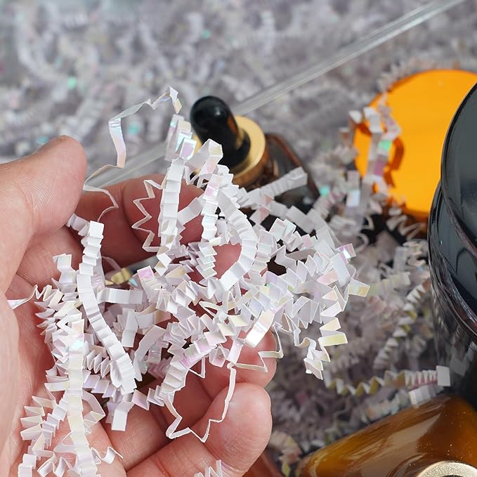 Uptotop 5oz Crinkle Cut Paper Shred Filler for Gift Wrapping, Gift Basket Filling, Perfect for Birthday, Christmas, Thanksgiving, Halloween, Easter, Valentine's Day, Mother's Day, Father's Day, Wedding & Holiday Decor (Diamond White)