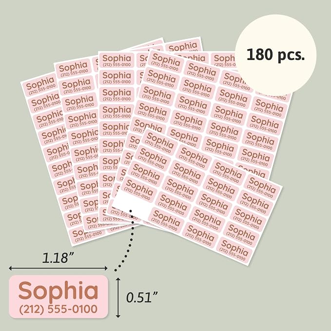 TeddyLabels - Clothing Labels for Nursing Home (180) – Self-Adhesive Name Tags for Clothes and Personal Items. Personalized Labels for Daycare, Nursing Homes, and Laundry Use - Baby Pink