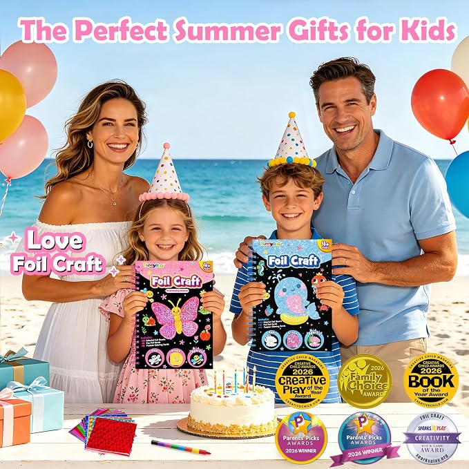 FUNNYB&G Mess-Free Foil Art Craft for Girls Ages 4-10, Kids Birthday Gift
