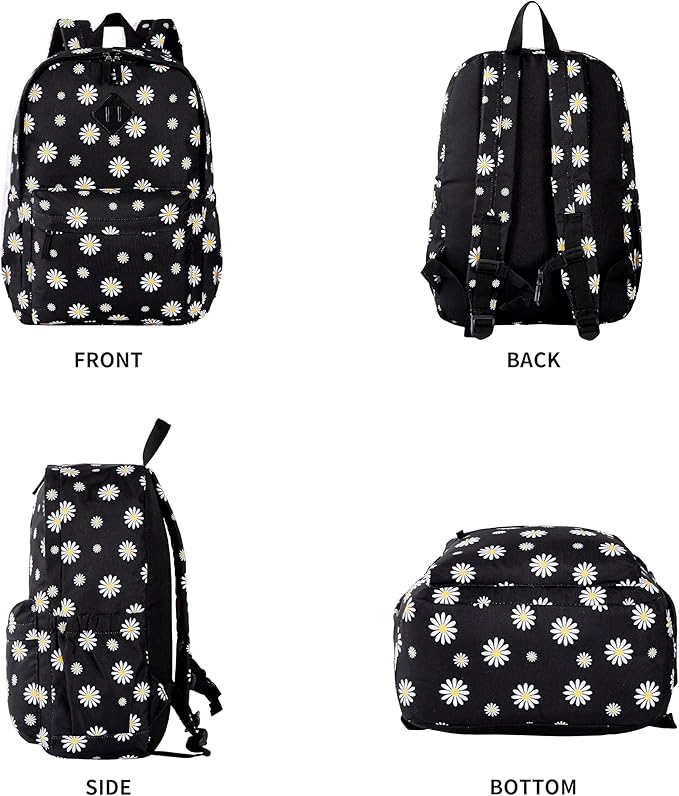 KK CRAFTS Preschool Backpack Kindergarten Little Kids Toddler Elementary School Backpacks for Boys and Girls with Chest Strap(17Inch, Daisy-Black)