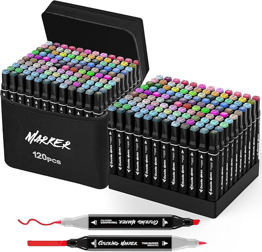 KJSHUANGTANG Alcohol Markers, 120 Colors Dual Tip Art Markers, Drawing, Coloring Marker for Sketching Adult Coloring