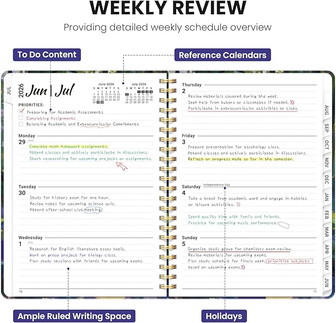 Planner 2026-2027, Monthly and Weekly Academic Planner July 2026 - June 2027, Hardcover Student Teacher Planning Agenda Calendar Book with Tabs, Perfect for Office School Supplies, A5 (6.3" x 8.5") - Golden Pathway