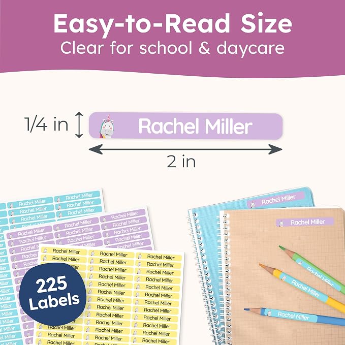 Personalized Kids Name Labels for Pencils Color Mix [225pcs] - Waterproof Name Stickers for School & Daycare - Pencil Custom Name Stickers - Children Name Stick On Labels for Pens (2.0”x0.3”)