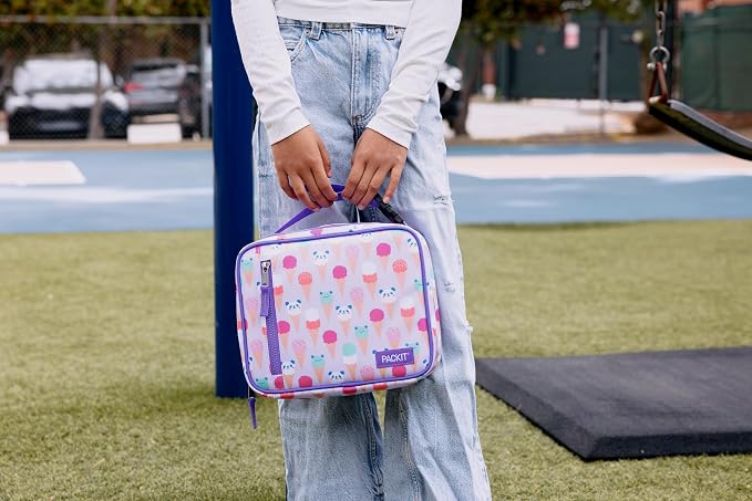 PackIt Freezable Classic Lunch Box, Ice Cream Critters | Built-in ice packs, EcoFreeze+ Technology, Zip Closure, Zip front pocket, Side-release buckle handle, Collapsible, Reusable