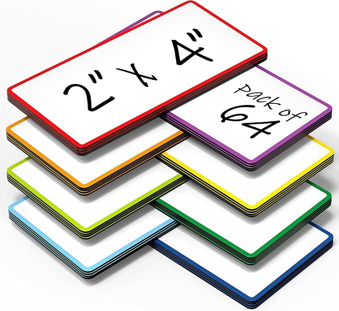 64 Pack Dry Erase Magnetic Labels 2x4 in - Magnetic Name Tags for Classroom Locker Name Tags - Classroom Magnets for Names - Magnet Labels for Whiteboard - Name Magnets School Bus Magnet Name Plate