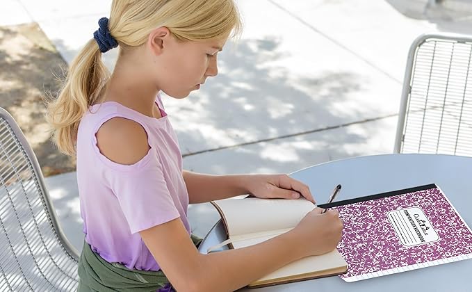 CLEENTABLE Composition Notebook 8 Pack, Wide Ruled Paper, Marble Cover Notebooks for School, 9.75 x 7.5 Inches, 100 Sheets (200 Pages), Sewn Binding Comp Books, Purple