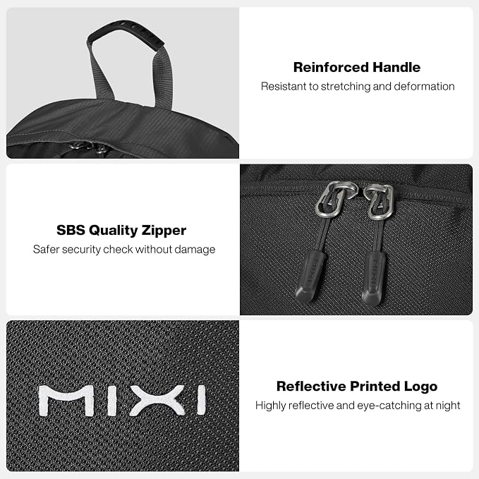 mixi 31L Ultra Lightweight Waterproof Travel Backpack, 18 inch Casual Daypack for Men Women, Durable Spacious Bag for Travel, Sports, Camping, Hiking & College, Black