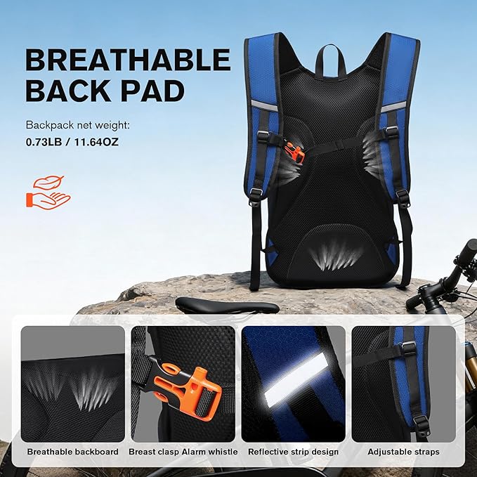 Ultra-Light Soft Daypack 15L/20L, Cushioned Breathable Back Panel Backpack, Lightweight Packable Travel Backpack (Blue, 15L)