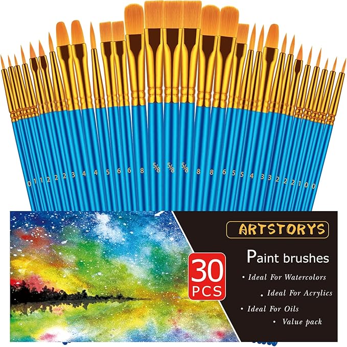 Paint Brushes Set, 30 Pcs Paint Brushes for Acrylic Painting, Oil Watercolor Acrylic Paint Brush, Artist Paintbrushes for Body Face Rock Canvas, Adult Drawing Arts Crafts Supplies, Blue