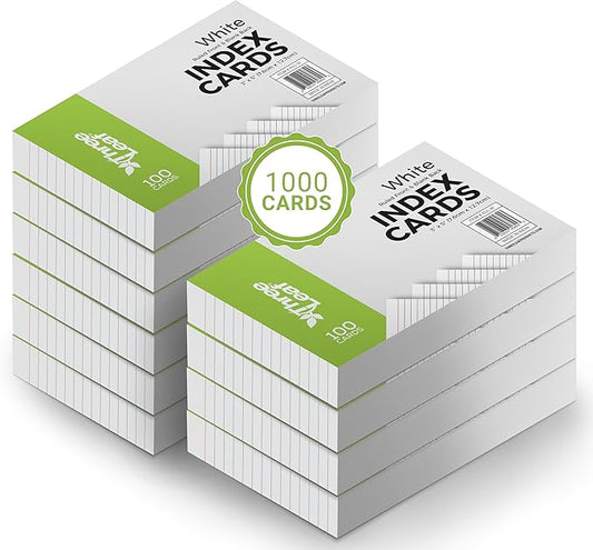 THREE LEAF 3 X 5, INDEX CARDS RULED, 1000 CT. (100 x 10) WHITE, Ruled Flash Cards, Study Card, Memo Pad, For To-Do List, Art And Craft Projects