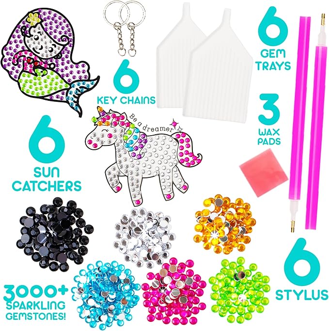 Blue Squid Diamond Art Kits for Kids – Summer Fun, Mermaid, & Unicorn - Fun & Easy DIY 5D Gem Art Kids Diamond Painting Kit - Arts & Crafts Kit, Girls, Boys Ages 6-12