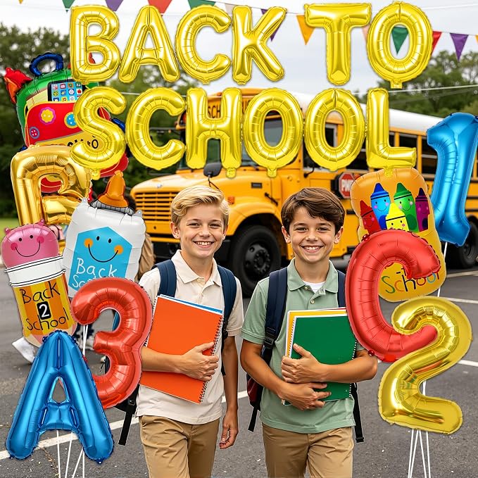 Back to School Balloons, Back to School Decorations Letter Balloons Banner | Back to School Balloon with ABC 123 Pencil Backpack Crayon School Theme Decor for Classroom,Kindergarten,First Day of School