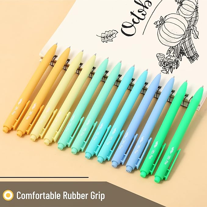 Mr. Pen- Retractable Gel Pens, 12 Pack, Black Ink, Fresh Color Barrels, Fine Point 0.5mm, Fast Dry, Smooth Writing, Cute Pens for Drawing, Writing Planner and School Supplies