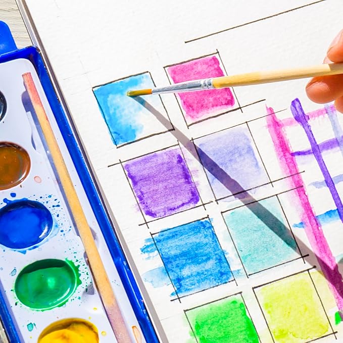 Color Swell Watercolor 40 Paint Sets with Brush, 8 Colors, Washable, Non-Toxic, Deep Pans, Bulk Pack