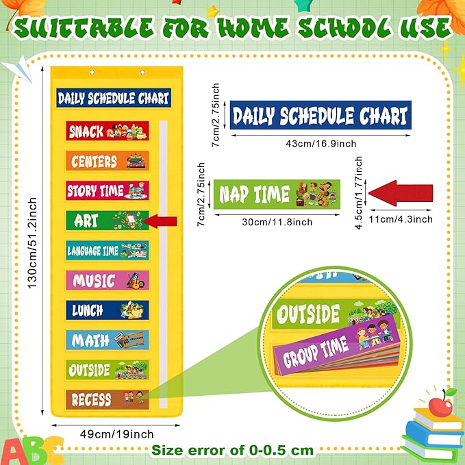 51 Inch Daily Visual Schedule Pocket Chart Classroom Schedule Calendar Pocket Chart with 36 Colorful Visual Cards Move Arrow Teacher Management Tools Supplies for School Daycare Home Preschool Decor