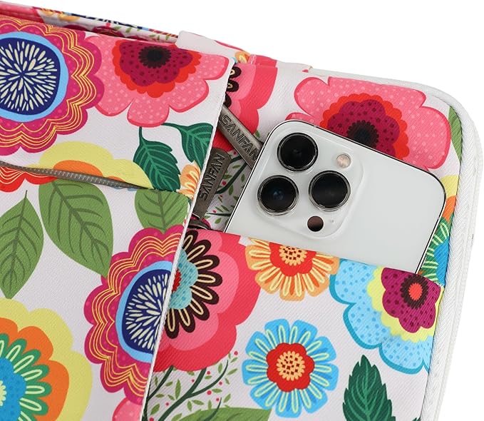 360° Protective Laptop Sleeve Case Bag with 3 Pockets,Handle,Luggage Strap for MacBook Pro 14 inch and 14 inch-14.4 inch Screen Laptop (Flowers)