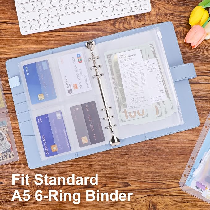 12PCS A5 Binder Pockets, 6-Hole Budget Envelopes for Planner