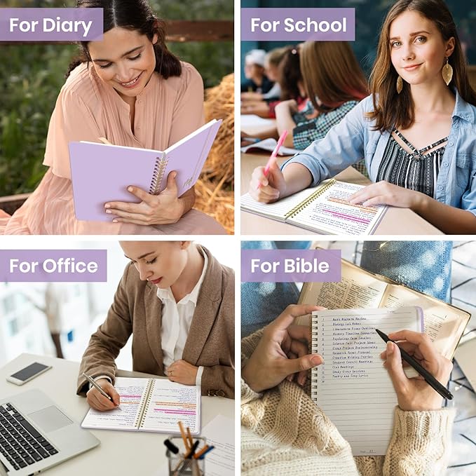ZOTIA Lined Spiral Journal Notebook for Women, A5 College Ruled Journals for Writing, Hardcover Notebooks for Work, Note taking and Office School Supplies,140 Pages - Lilac Purple