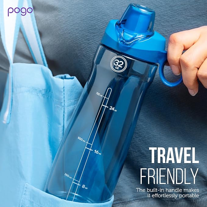 Pogo BPA-Free Plastic Water Bottle with Chug Lid, Fuchsia, 18 oz. | Leakproof water bottle with chug lid and carry handle. BPA-free, great for travel, school, outdoors, and gym.