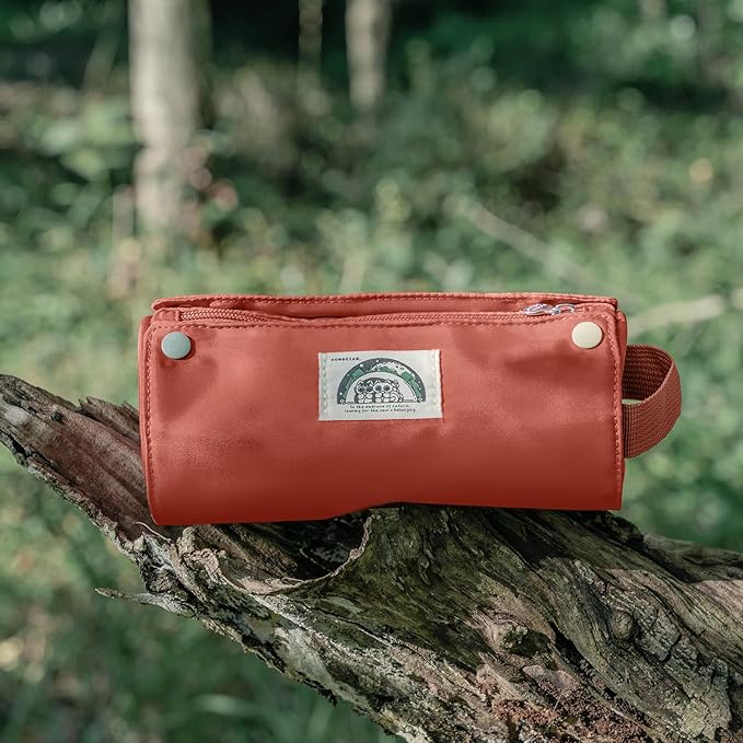 Lanxivi Large Capacity Pencil Case Roll Up Design Multifunctional Pencil Holder Pouch Stationery Pen Bag for Teen Girls and Boys Camping style - Orange Red