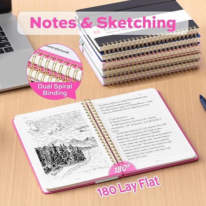 deli Rose Red Lined Spiral Journal Notebook, 160 Pages, A5 (5.5"x8") Hardcover Writing Notebook, College Ruled Spiral Bound Journal for Women & Men - Perfect for Work, School, Office & Note Taking