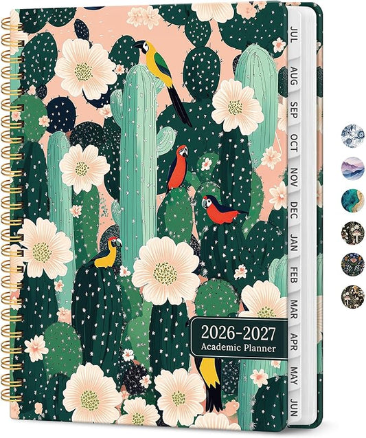 Planner 2026-2027, Academic Monthly and Weekly Calendar Planner for Women, July 2026 - June 2027, Hardcover Pretty Agenda Planner Book with Tabs, Spiral Daily Organizer for School Office Home Supplies, 6.3" x 8.5" - Desert Garden