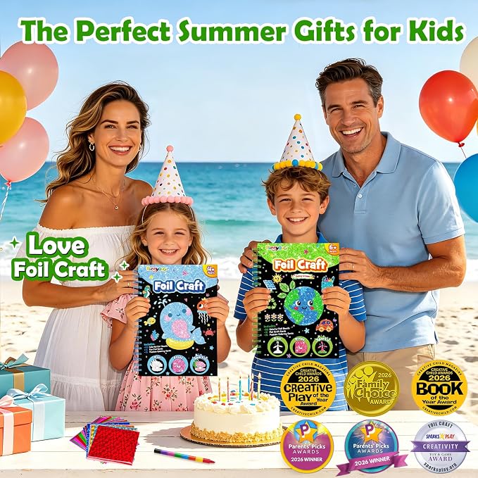 FUNNYB&G Mess-Free Foil Art Craft for Kids Ages 4-10, Kids Birthday Gift