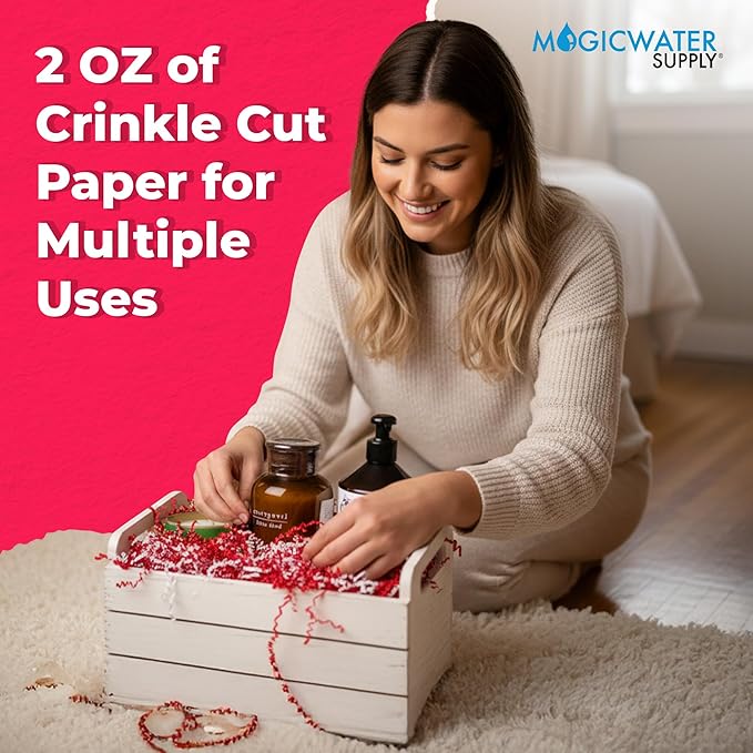 MagicWater Scented Crinkle Cut Paper - 2 oz - Peppermint - Perfect for Shredded Paper Filler, Basket Filler, Gift Boxes, Bridesmaid Gifts, Christmas Stuffers & More – For All Occasions