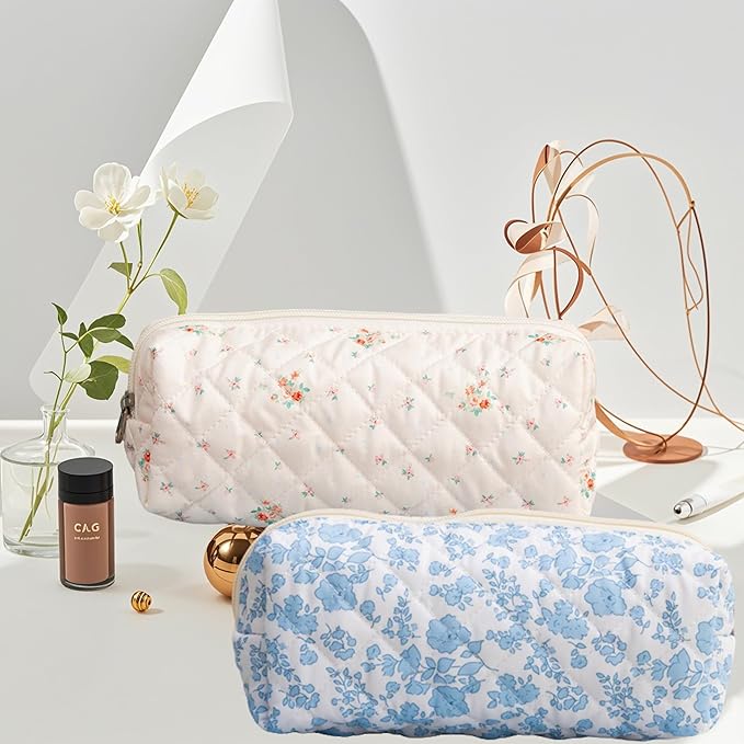 Carry bloom Pencil Pouch Cute Pencil Case for Girls Aesthetic Pencil Bag with Zipper Pen Cases School Supplies Makeup Bag (3 floral beige)
