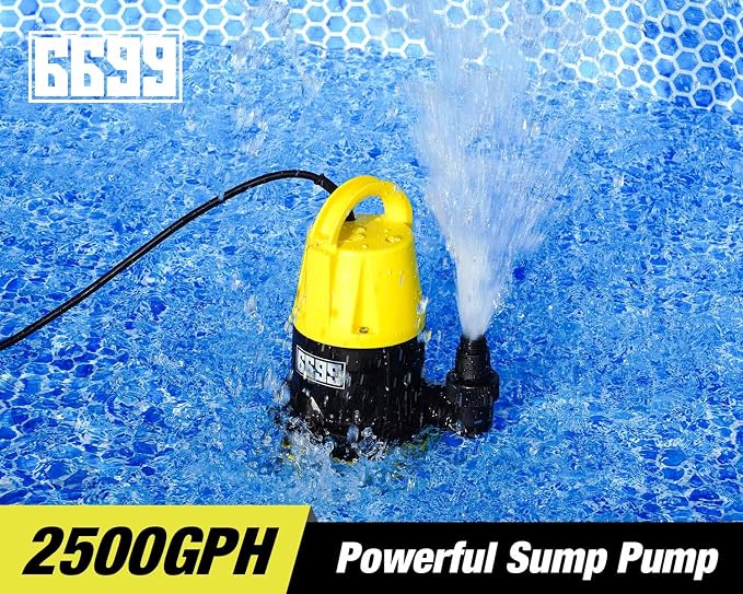 Submersible Sump Pump 1/2HP Portable Water Pump 2500GPH Drain Water for Pool Pond Hot Tub Flooded House High Flow/Low Water Level Mode Adjustable