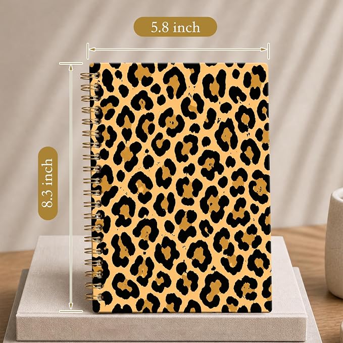 ATJFKIXL Cute Spiral Journal Notebook, A5 120 Page College Ruled Wirebound Notebook, Soft Cover for Students Office Notes and Planning - Brown Leopard Pattern