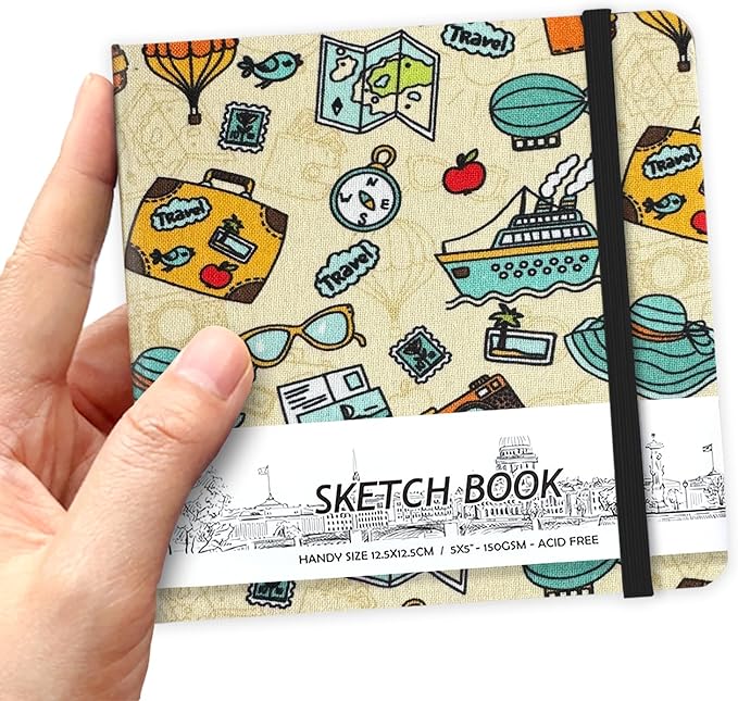 5" x 5" Hardcover Sketch Book,Small Mixed Media Sketch Pad,58 Sheets 150GSM Acid-Free Artist Drawing Paper,Travel Journal Blank Notebook for Adults Painting,Illustration,Art Supplies.Travel
