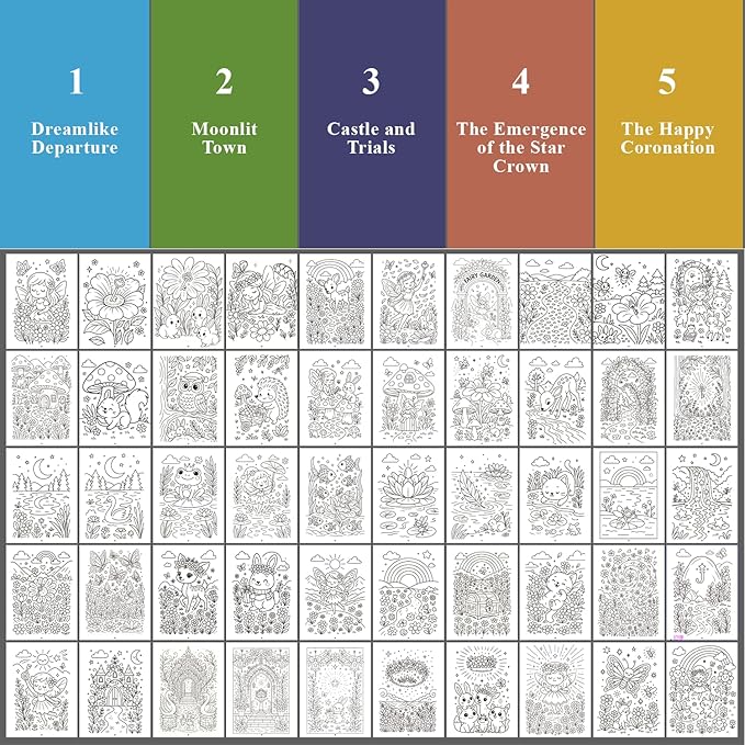 Fuxi Coloring Books for Girls, 60 Sheets (73lb/120gsm) Blank Sketch Book + 50 Designs Blank Coloring Book, Stocking Stuffers for 8-12 Girls.