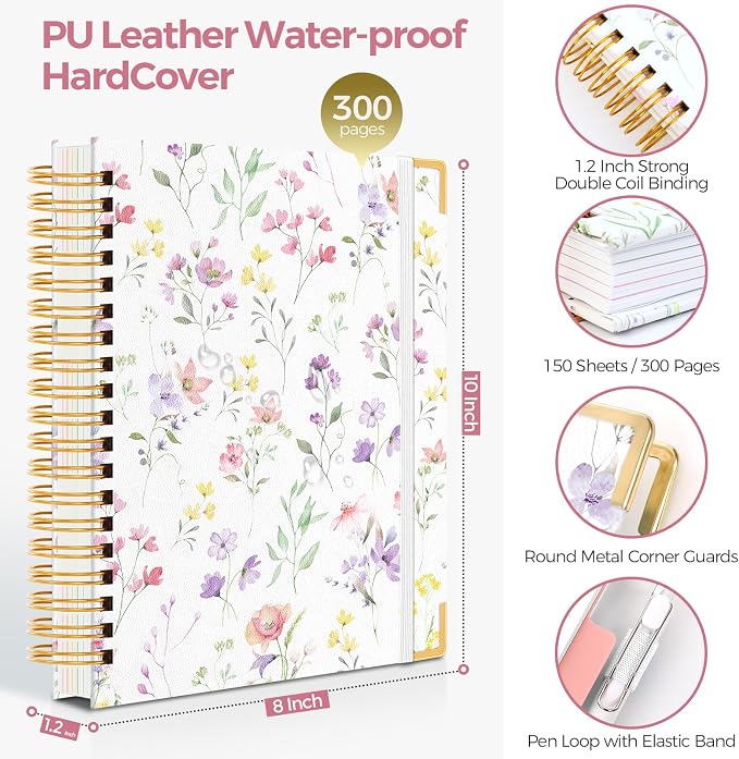 SKYDUE Sprial Notebook With Dividers Tabs, 5 Subject Notebook College Ruled
