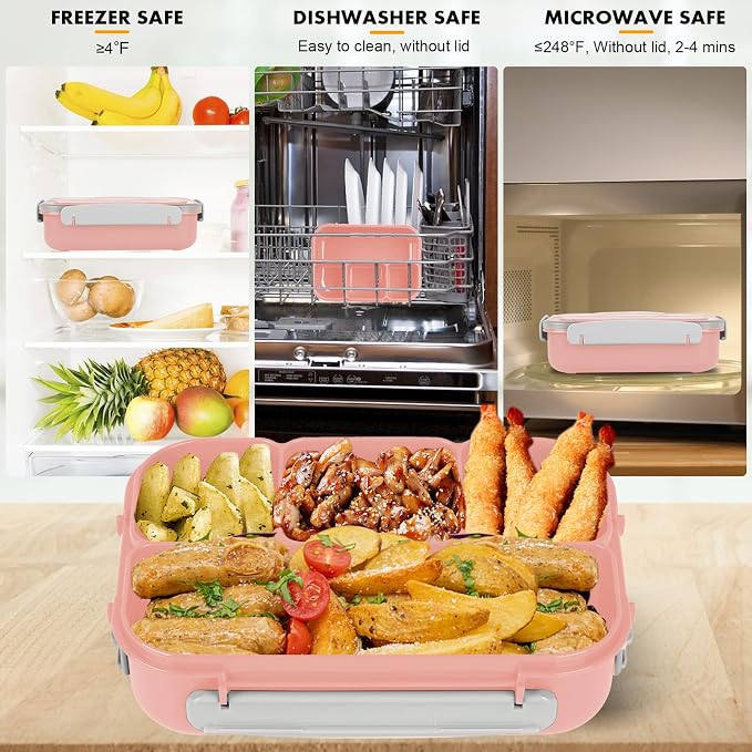 Bento Box for Kids 1300ML with 4 Compartment & Food Picks Cake Cups, Pink | Lunch Box Containers for Adults/Kids/Toddler, Leak-Proof, Microwave/Dishwasher/Refrigerator Safe, BPA Free