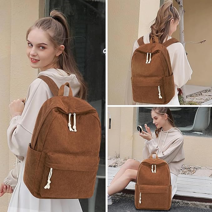 BTOOP School Backpack for Teens Large Corduroy Bookbag Lightweight 15.6 inch Laptop Bag for Girls Women Casual High School College
