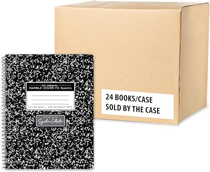ROARING SPRING Signature Collection Composition Spiral Notebook, 24 Books, Hardcover, College Ruled, 20# Premium Paper, 70 Perforated Sheets, 9.75" x 7.5", Made in USA