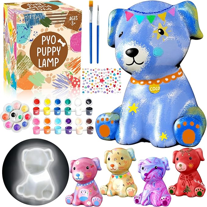 FUNZBO Paint Your Own Dog Lamp Kits - Arts and Crafts Supplies Puppy Painting for Kids Teens, DIY Night Light Dog Toy for Girls Boys Age 3 4 5 6 7 8 9 10 11 12 13 Birthday Gift