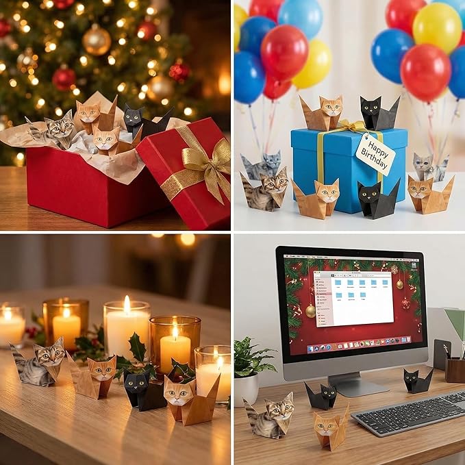3D DIY Origami Cat Kit for Adults & Teens – 50 Cute Paper Cats to Fold, Relaxing Paper Craft Kit for Cat Lovers, No Glue or Scissors Needed