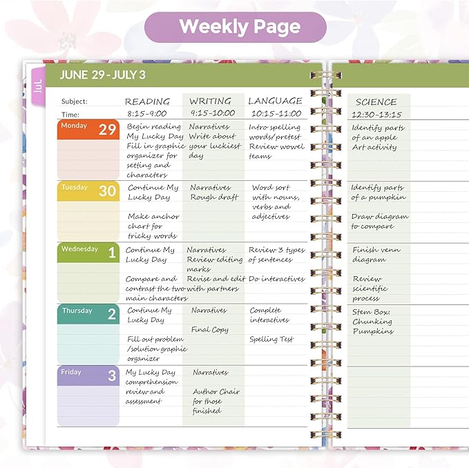 SKYDUE Teacher Planner 2026-2027 Academic Year, 8.5" x 11" Teacher Lesson Planner with Monthly Tabs & Stickers, Lesson Plan Book 26-27, Floral