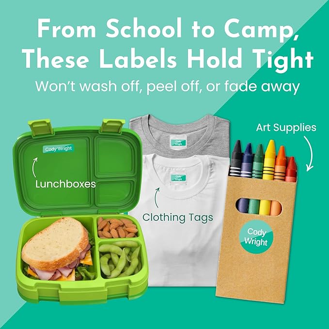 Name Bubbles - Kids Custom Name Labels for Daycare, School, Camp (144 Labels) - Personalized Waterproof Name Stickers for Clothes Tags, Lunch Boxes, Water Bottles, & School Supplies (Confetti)