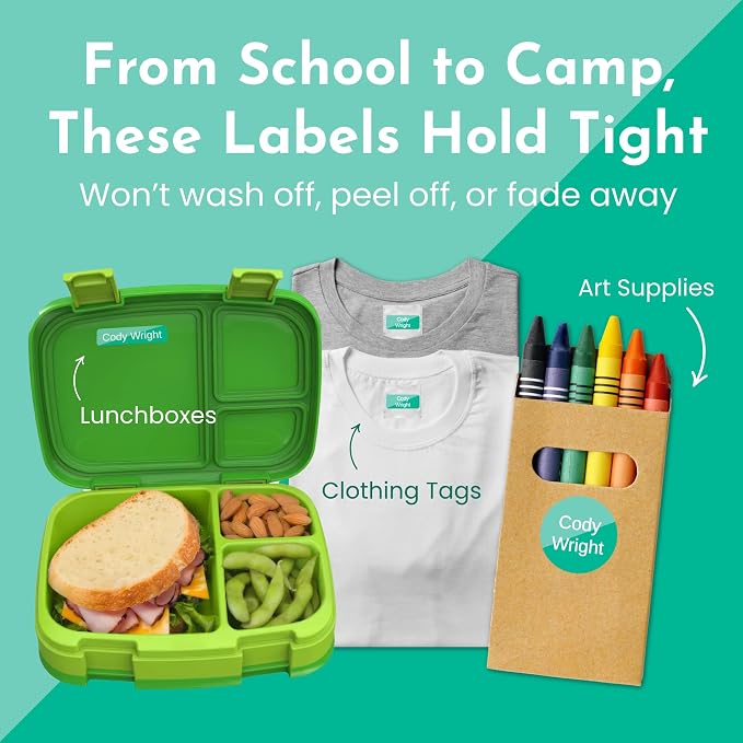 Name Bubbles - Kids Custom Name Labels for Daycare, School, Camp (102 Labels) - Personalized Waterproof Name Stickers for Clothes Tags, Lunch Boxes, Water Bottles, & School Supplies (Solid Border)