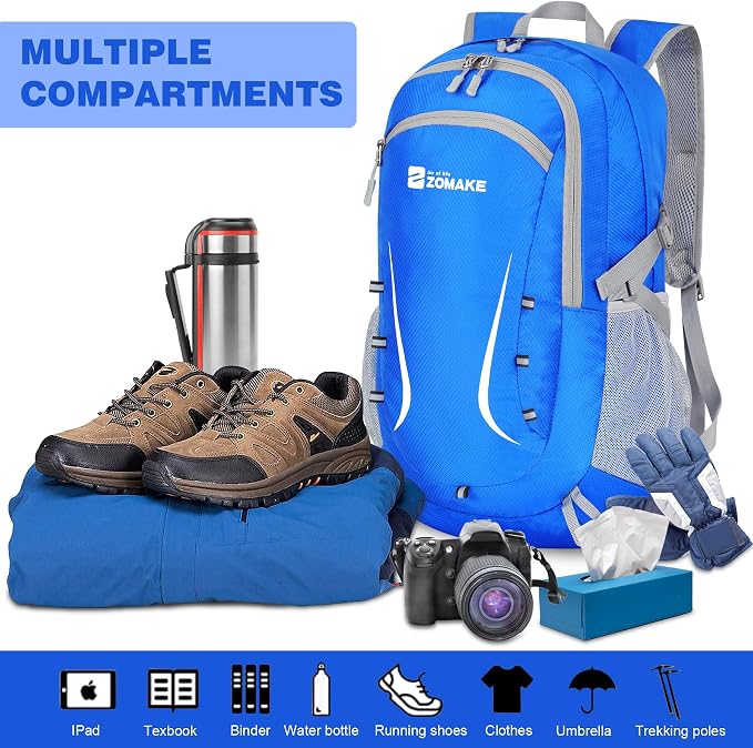 ZOMAKE Lightweight Packable Backpack 35L, Foldable Backpacks Water Resistant Collapsible Light Daypack for Hiking(Dark Blue) | Light Hiking Backpacks Water Resistant Collapsible Day Pack for Travel, Everyday Carry, Multi-Pocket Layout, Heavy Duty Nylon
