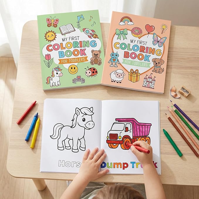 ZICOTO Fun Coloring Book for Toddlers - Set of 2 Cute My First Toddler Coloring Books with Big Simple Designs - Easy Learning Activity Book for Kids, Boys and Girls to Keep Little Ones Engaged