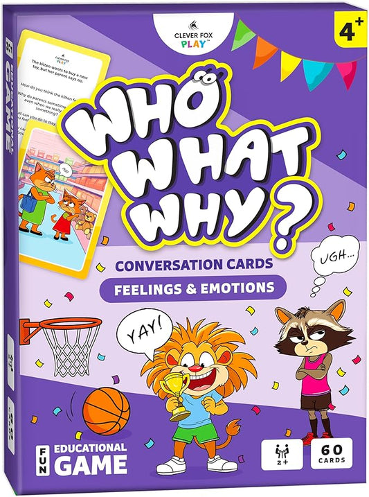 Clever Fox Play Who What Why Feelings & Emotions Conversation Cards for Kids – Social Skills & Emotional Regulation Learning Activity – Flash Card Therapy Game – SEL Tool for Kids & Toddlers Ages 4+
