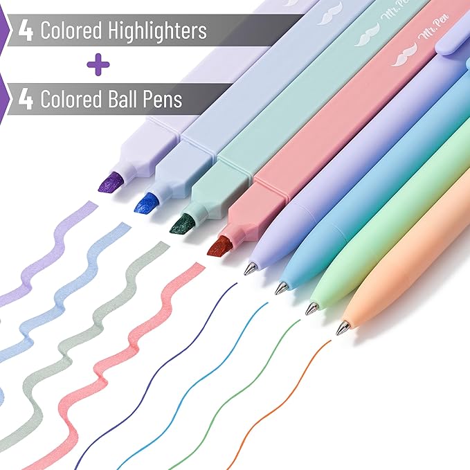 Mr. Pen- Aesthetic Highlighters and Gel Pens, 8 Pack, Assorted Colors Bible Highlighters No Bleed, Fine Point 0.7mm Gel Pens, Fast Dry and No Smear for Bible Journaling, Planner, School Supplies
