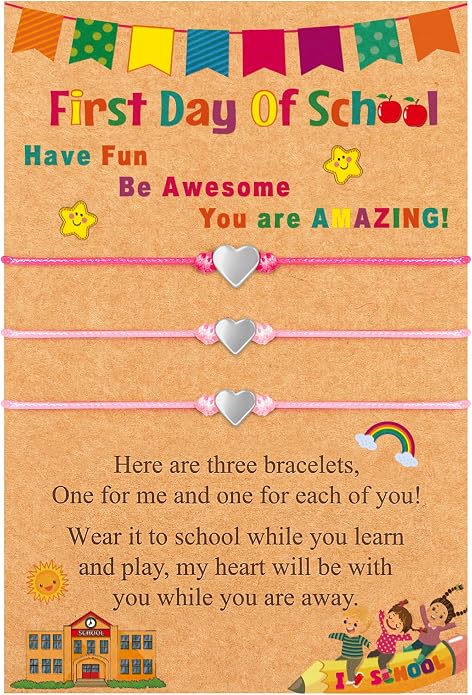 EOBOH First Day of School Bracelet Mommy and Me, Prek Matching Wish Bracelets Set, Adjustable Bracelet for Boys Girls Gifts Stuff Bulk