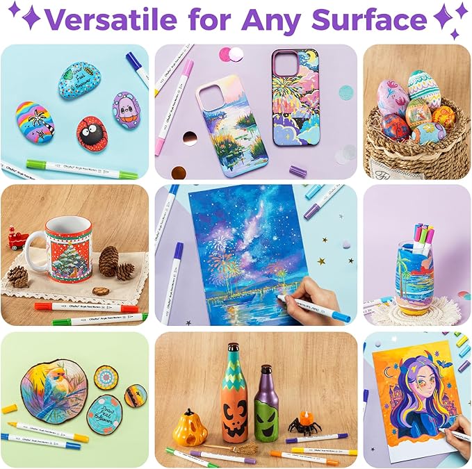 Ohuhu Acrylic Paint Markers Dual Tips: 36 Colors Brush & Dot Paint Pens High Opacity Acrylic Markers Water-Resistant Lightfast for Rock Painting 3D Prints Eggs Wood Glass Ceramic DIY Crafts - Akaka